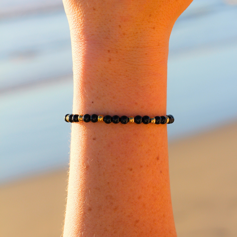 Gold & Obsidian Beaded Bracelet