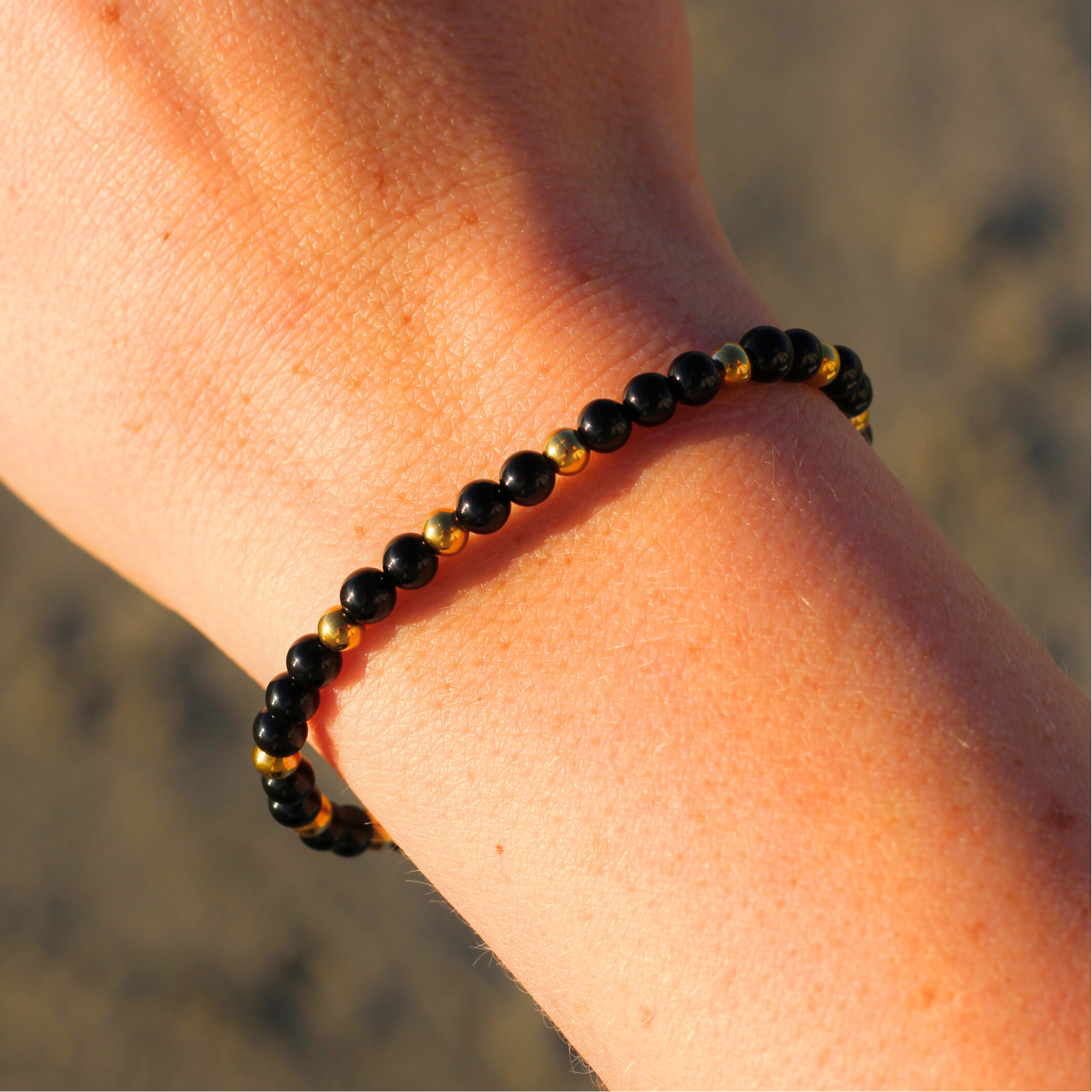 Gold & Obsidian Beaded Bracelet